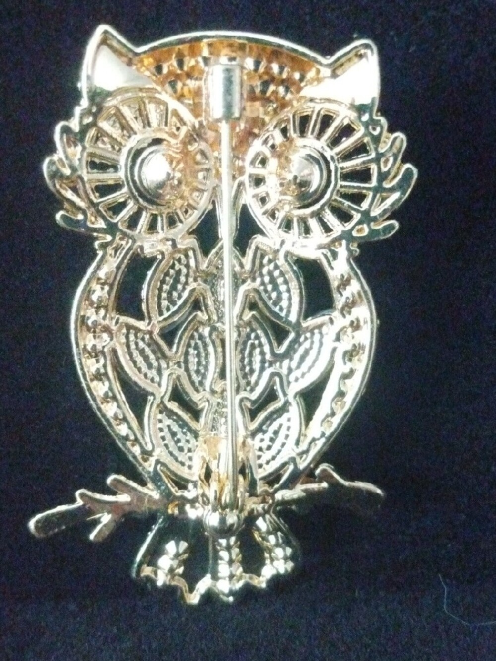Gold-Tone Owl Brooch with White Marquise Accents and Green Eyes - Picture 2 of 3